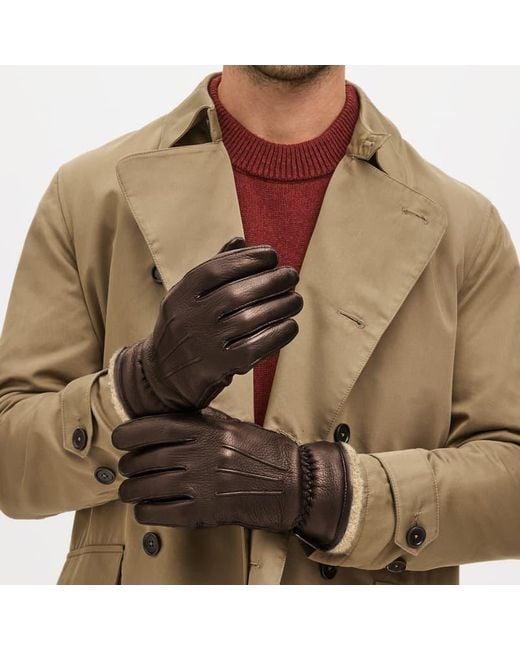 Aspinal Brown Deerskin Leather Gloves for men