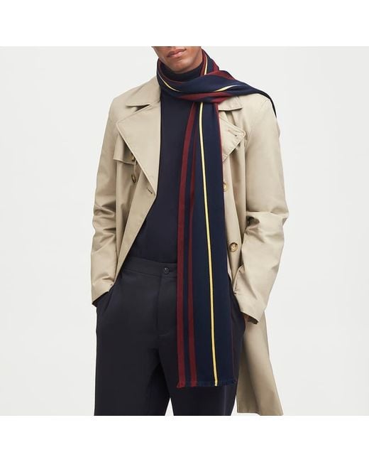 Aspinal Blue Striped Merino Wool Scarf