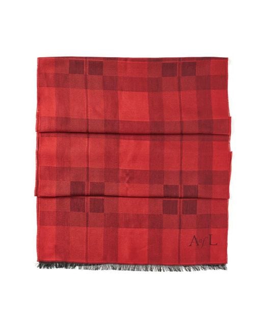 Aspinal Red Silk Check Scarf