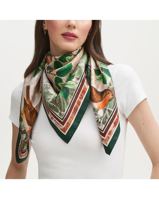 Aspinal Green Robin & Acorn Silk Scarf