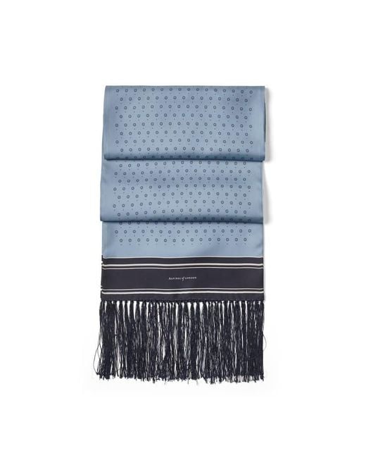 Aspinal Blue Pure Silk Tassel Scarf for men