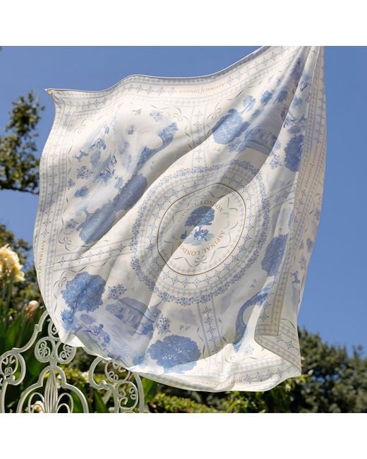 Aspinal Blue Toile De Jouy Silk Scarf