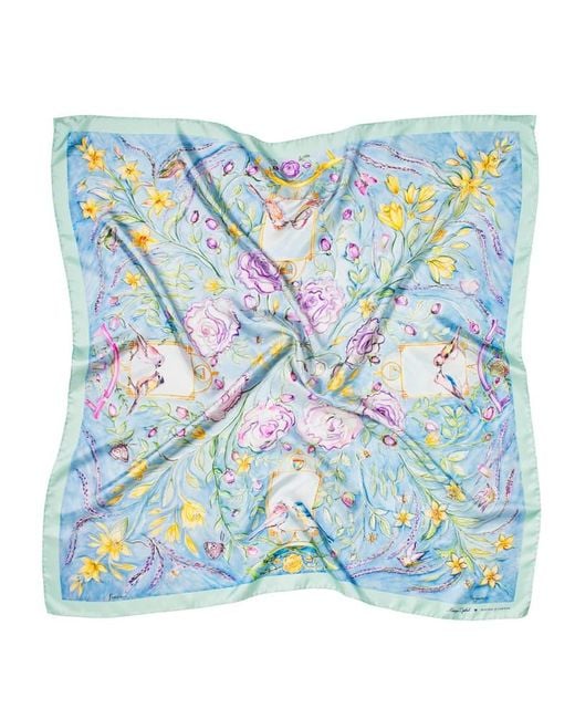 Aspinal Blue Rose Silk Scarf