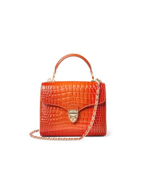 Aspinal Red Mayfair Midi Leather Crocodile Print Bag