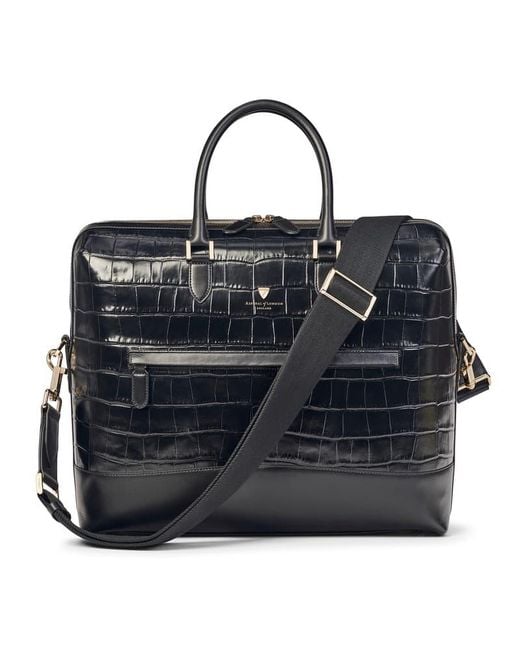 Aspinal Black City Structured Briefcase for men