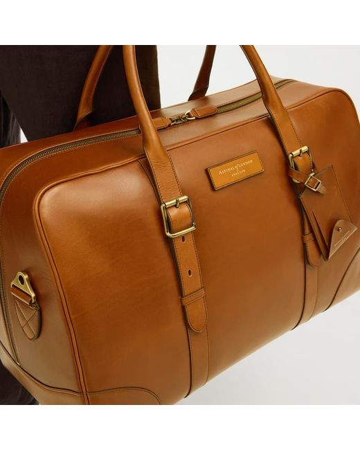 Aspinal Brown Harrison Large Weekender Travel Bag for men