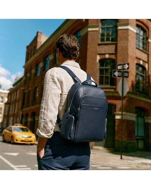 Aspinal Blue Zipped Leather Backpack for men