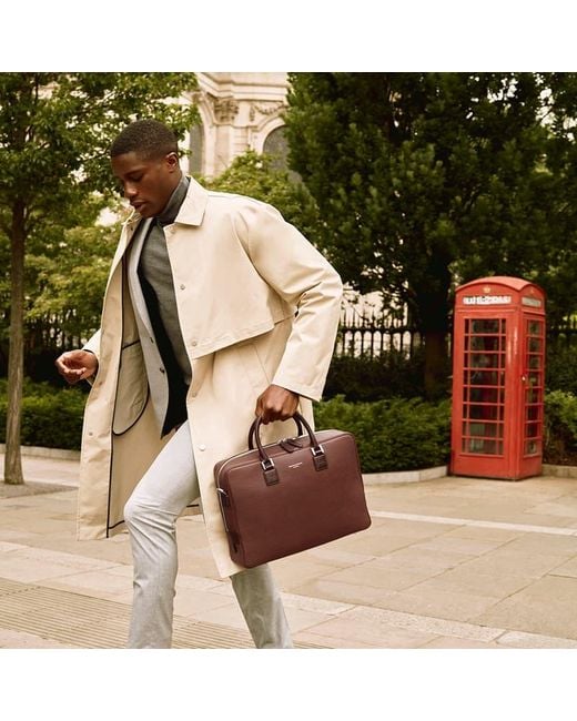 Aspinal Brown Mount Street Leather Laptop Briefcase Bag for men