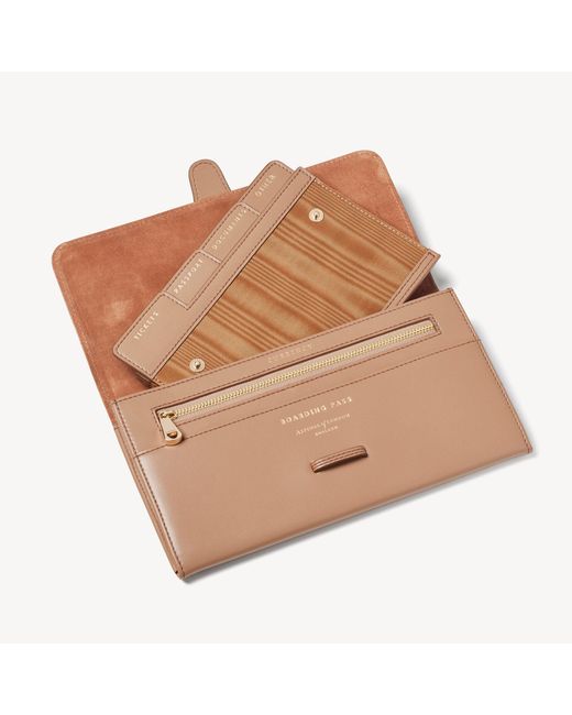 Aspinal of London Leather Travel Wallet With Removable Inserts in Beige