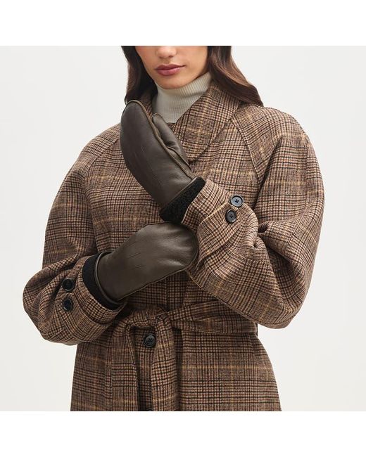 Aspinal Brown Shearling Lined Leather Mittens