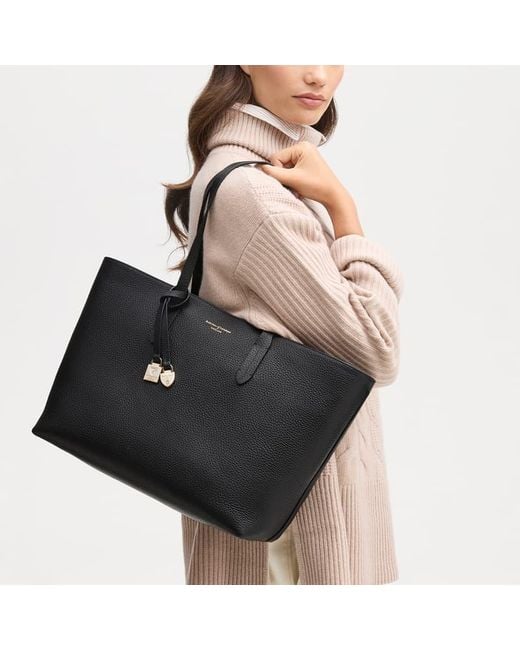 Aspinal Black Zipped East West Tote With Charm