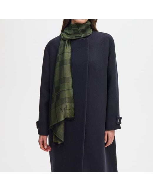 Aspinal Green Silk Check Scarf