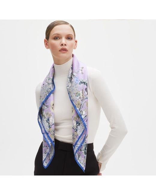 Aspinal Purple Ombre 'A' Floral Silk Scarf