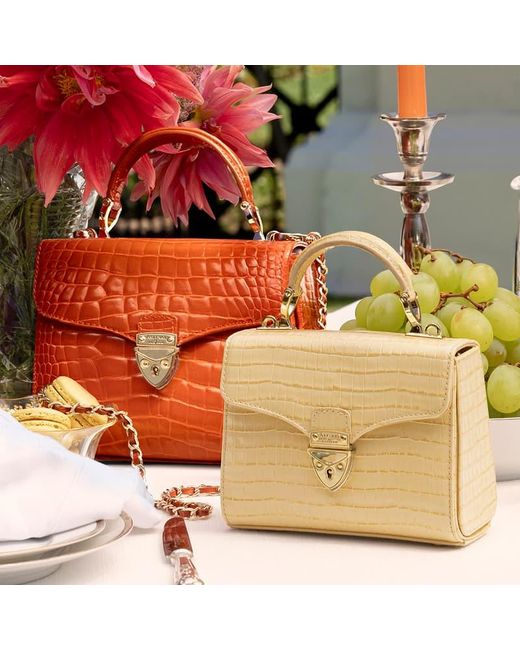 Aspinal Red Mayfair Midi Leather Crocodile Print Bag