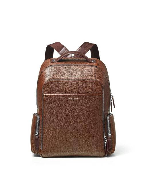Aspinal Brown Zipped Leather Backpack for men