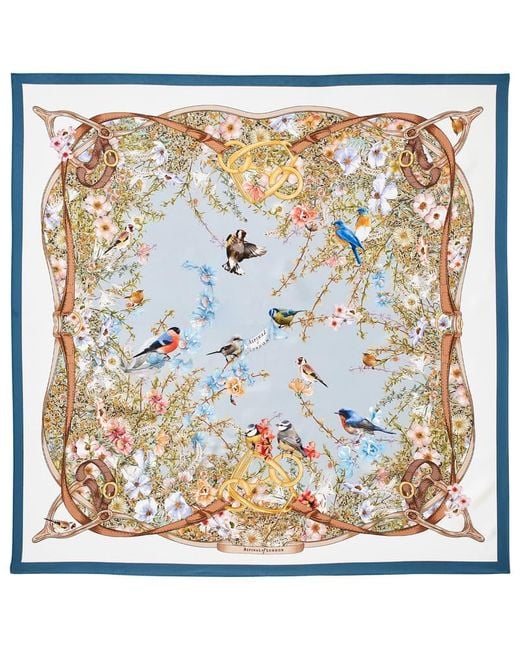 Aspinal Blue Edwardian Garden Silk Scarf