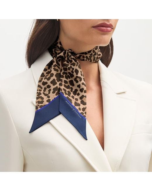 Aspinal Blue Skinny Silk Scarf