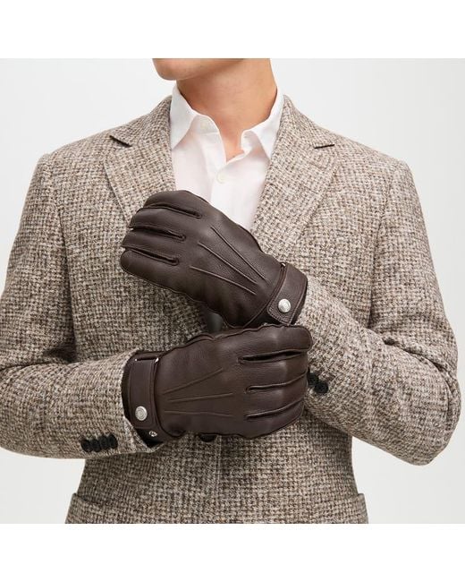 Aspinal Brown Aerodrome Leather Gloves for men