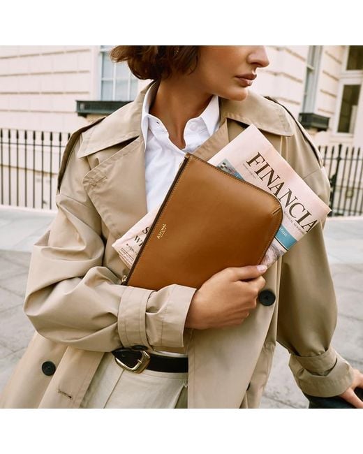 Aspinal Brown Leather Large Ella Pouch