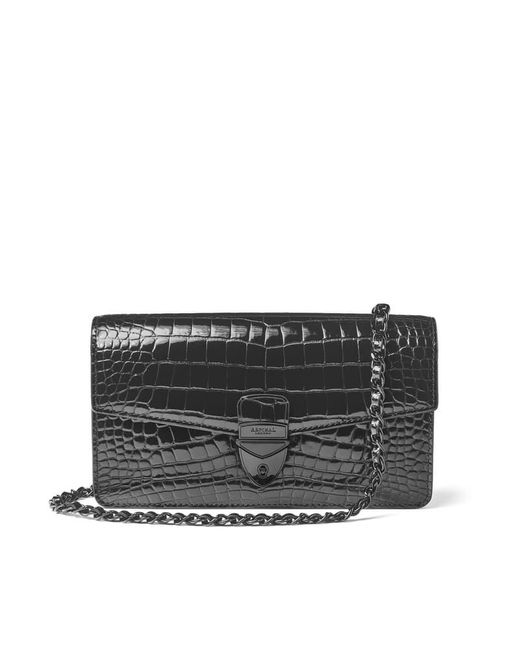 Aspinal Black Mayfair Clutch 2 Leather Crocodile Print Bag