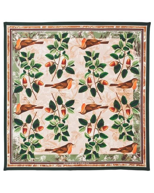 Aspinal Green Robin & Acorn Silk Scarf