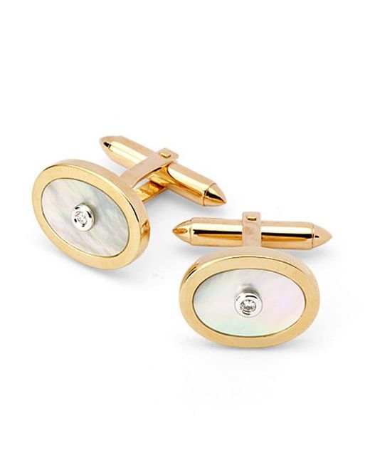 Aspinal Metallic Oval Mother Of Pearl Cufflinks Gemset With Brilliant Cut Diamonds for men