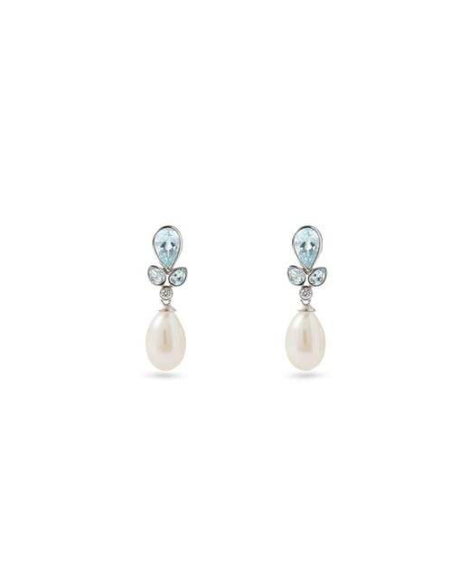 Aspinal Metallic Floral Earrings With Aquamarine, Diamond & Pearl