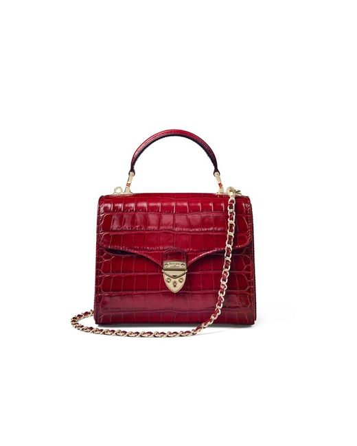 Aspinal Red Mayfair Midi Burgundy Crocodile Print Bag