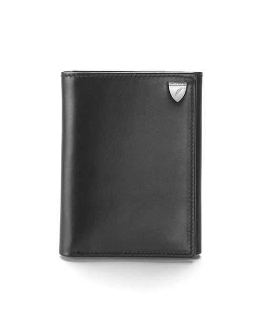 Aspinal Black Trifold Wallet for men