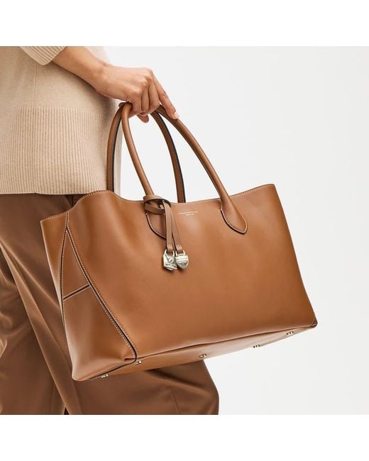 Aspinal Brown Leather Crocodile Print Tote Bag