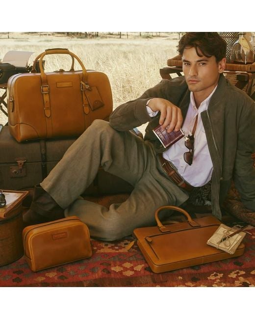 Aspinal Brown Harrison Large Weekender Travel Bag for men