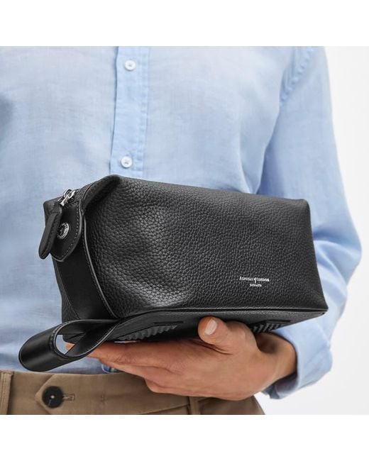 Aspinal Black Reporter Wash Bag for men