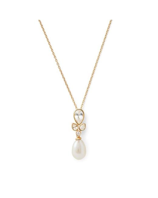Aspinal Metallic Floral Necklace With Sapphire, Diamond & Pearl
