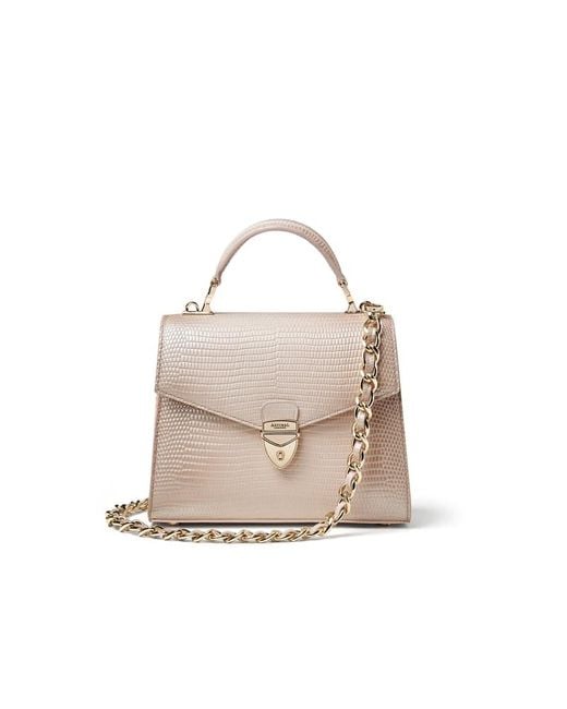Aspinal Natural Mayfair 2 Midi Oyster Lizard Bag