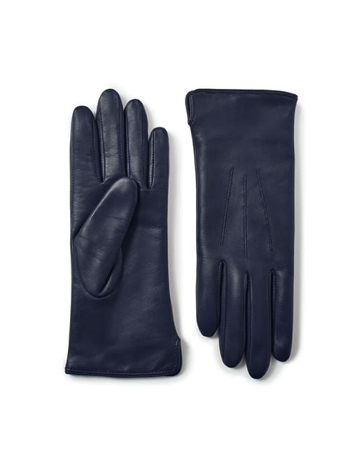 Aspinal Blue Cashmere Lined Leather Gloves