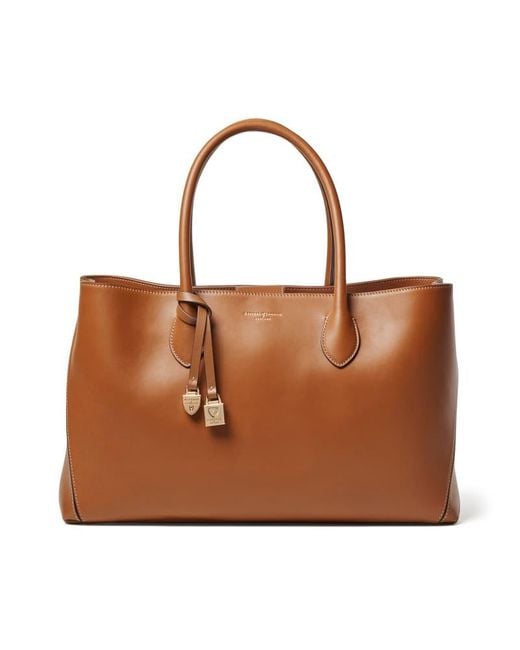 Aspinal Brown Leather Crocodile Print Tote Bag