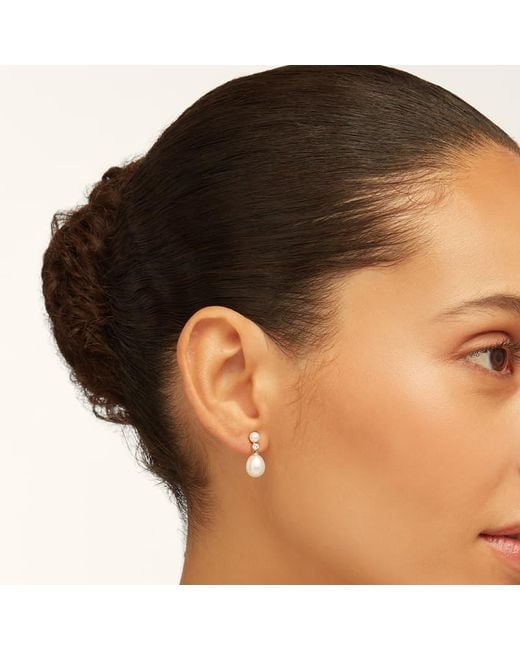 Aspinal Metallic Diamond & Pearl Drop Earrings