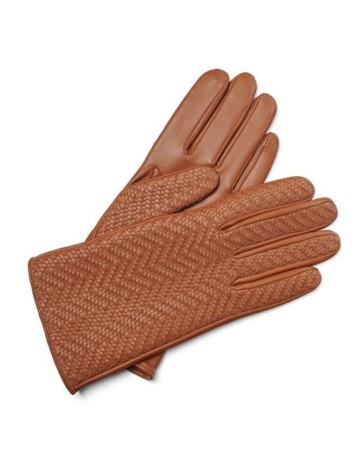 Aspinal Brown Woven Leather Gloves