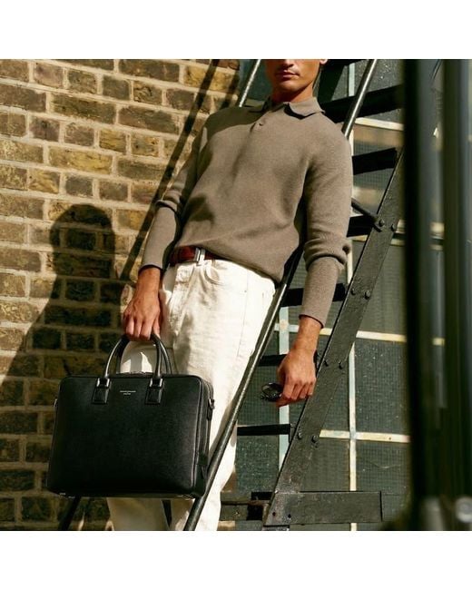 Aspinal Black Mount Street Laptop Briefcase Bag for men