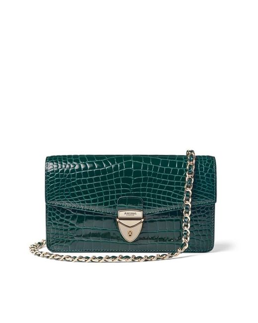 Aspinal Green Mayfair Clutch 2 Leather Crocodile Print Bag