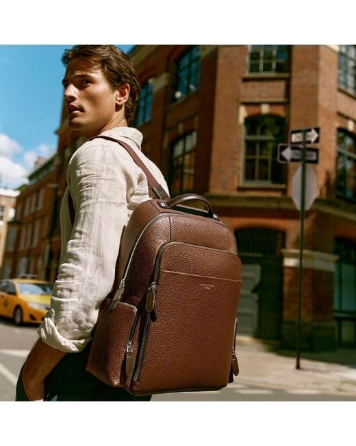 Aspinal Brown Zipped Backpack for men