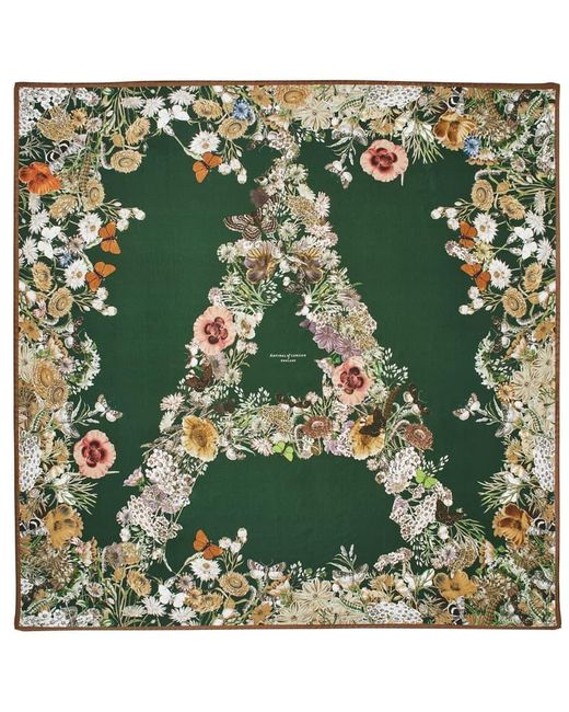 Aspinal Green Ombre 'A' Floral Silk Scarf