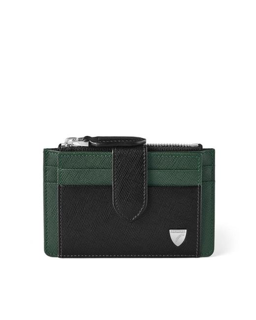 Aspinal Green Zipped Rfid Card Holder for men