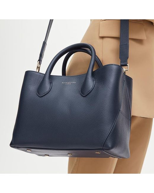 Aspinal Blue Midi London Tote Bag