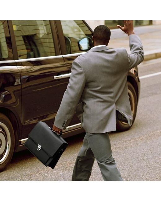 Aspinal Black City Leather Briefcase Bag for men