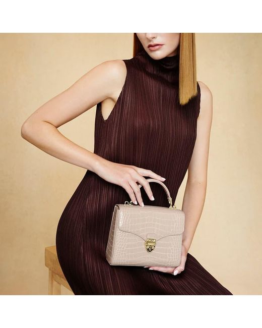Aspinal Natural Italian Full Grain Leather Crocodile Print Beige Mayfair Bag