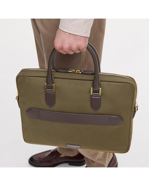 Aspinal Green Slim Nylon Briefcase Bag for men