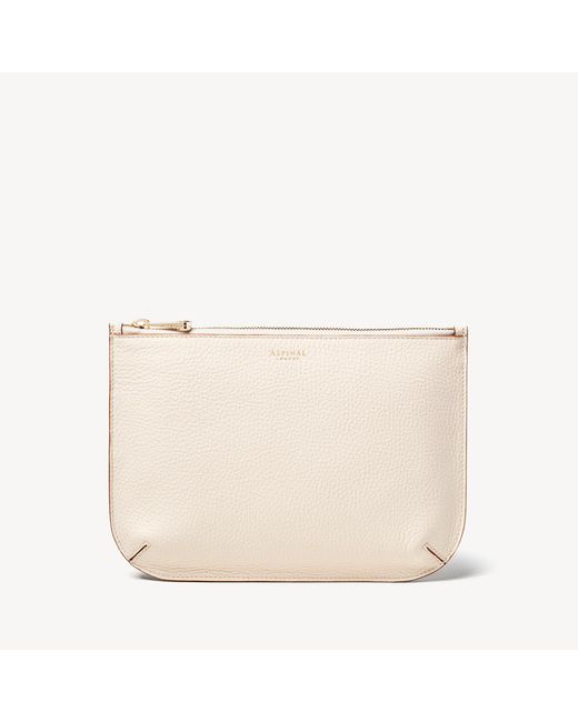 Aspinal of London White And Cream Pebble Leather Large Ella Pouch | Lyst