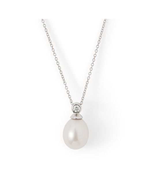 Aspinal White Arabella Teardrop Pearl & Diamond Pendant Necklace