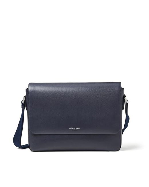 Aspinal Blue Slim Postman Messenger for men